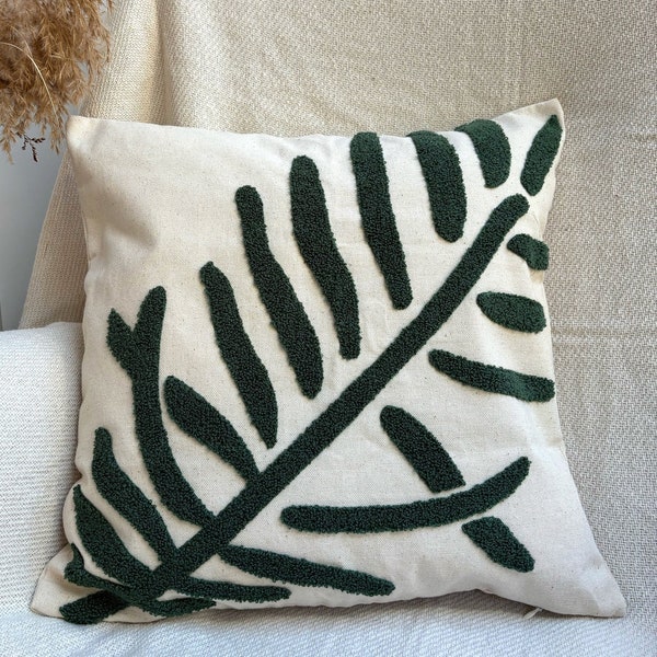 Leaf pattern cushion cover without filler, tufted textured design, home decor, pillowcase, nature, tree leaf green