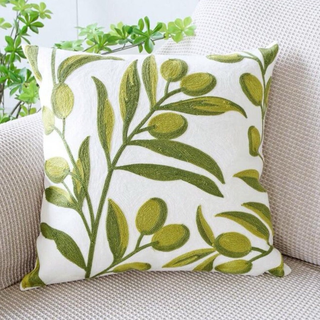 Walton & Co Olive Embroidered Meadow Cushion main image 0