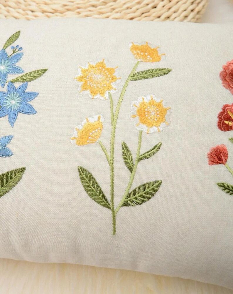 Floral Embroidered Cushion Cover Without Filler Spring Home Etsy UK