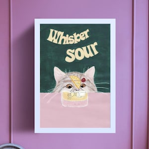 Katzen und Cocktails - Kunstwerk in Acryl, handgemalt und digitalisiert. Eine lustige Variante des ursprünglichen Cocktails Whiskey Sour