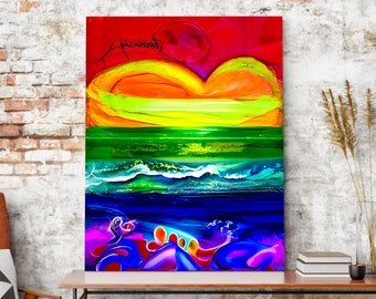 Rainbow Heart Wall Art Abstract Sunset Painting Print on Canvas Pride Month LGBTQAI+ Support Acceptance Colorful Vibrant Art Love Is Love
