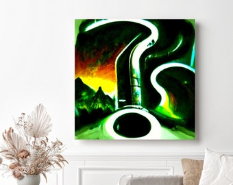 Question Mark Poster Mounted Canvas Prints Spiritual Awakening Unknown Road Abstract Neon Green Black Science Culture Creative Art
