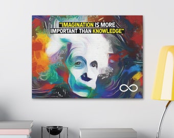 Einstein's Imagination Is More Important Than Knowledge Inspirational Wall mount High Quality Canvas Poster with Scientific Quote