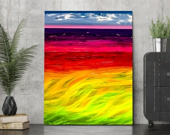 Regenbogen Landschaft Wand Kunst Malerei Druck auf Leinwand Pride Monat Dekor Struktur abstrakt bunt Meereslandschaft Progressiv Modern Gay Pride Flagge