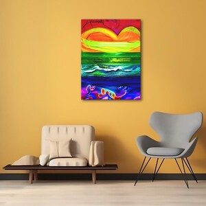 Rainbow Love Sunset Heart LGBTQ - Pride Heart Trippy Colorful Abstract