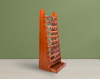 10 Tier Bracelet Display Stand, Light Wood With Drawer, 43 Inch Tall Jewelry Rack for Vendors & Boutiques, Free Shipping