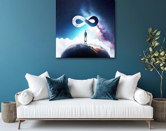 Infinite Perspective – Cosmic Infinity Symbol Canvas Print, Celestial Wall Art, Surreal Space Decor, Universe Artwork, FREE Shipping