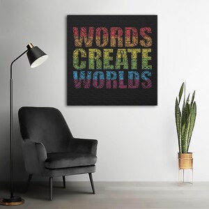 Words Create Worlds Word Art Motivational Mounted Canvas Art Print
