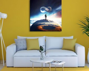 Man Standing on Top of the World 01 | Infinity Symbol Canvas | Motivational Art | Free Shipping