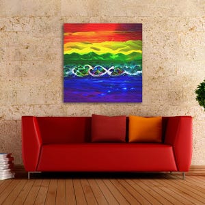Rainbow Infinity Ocean Canvas Wall Art – LGBTQ+ Pride Symbol, Vibrant Sunset & Waves, Inspirational Home Decor, FREE Shipping