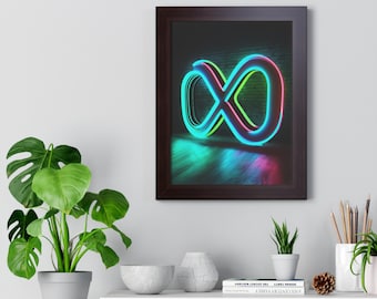 Electric Neon Infinity Dream – Futuristic Neon Infinity Symbol Framed Poster | Cyberpunk Glow Wall Art | Abstract LED Print | Free Shipping