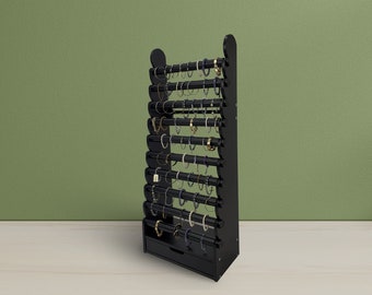 10 Tier Bracelet Display Stand, Black Wood With Drawer, 43 Inch Tall Jewelry Rack for Vendors & Boutiques, Free Shipping