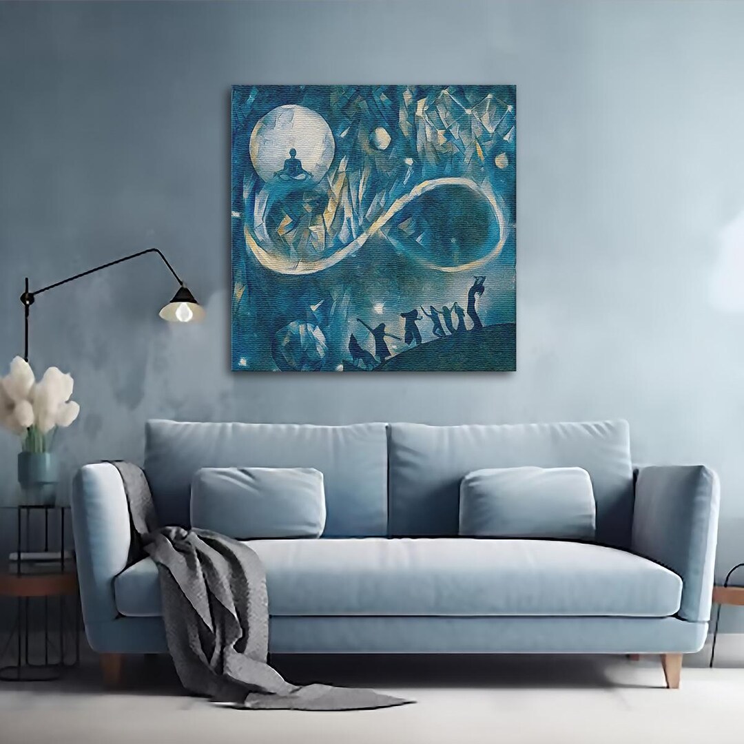 Infinity Moon Light Gathering, Blue Night Canvas Painting, Canvas Art ...