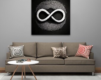 Minimalist Infinity Art - Black & White Inspirational Canvas, Timeless Symbol Minimalist Abstract Mindful Wall Decor | Free Shipping