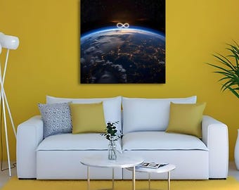 Infinite Horizons - Cosmic Earth View Wall Art | Motivational Infinity Stretched Canvas Print | Abstract & Futuristic Decor | Free Shipping