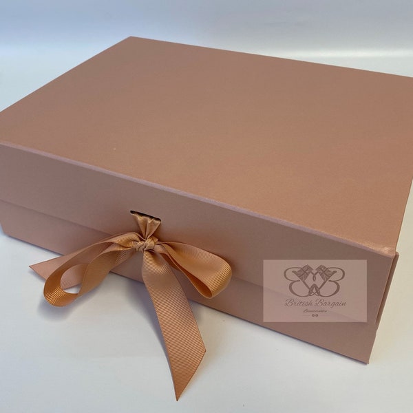 Large Rose Gold Gift Box with Ribbon - Luxury Rose Gold Gift Box - Bridesmaid Proposal Box - Magnetic A4 Gift Box - Hamper Box