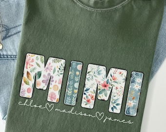 Personalized Floral Mimi Shirt with Grandkids' Names, Custom Mimi T-Shirt for Birthday, Mothers Day Gift for Mimi, Custom Tee for Grandma