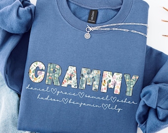 Personalized Floral Grammy Sweatshirt with Grandkid Names, Custom Grammy Shirt for Birthday, Grandma Mothers Day Gift, Grammy Christmas Gift