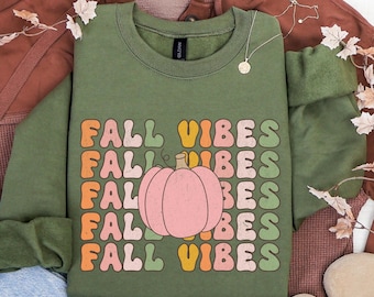 Retro Pumpkin Fall Sweatshirt, Fall Vibes Pumpkin Shirt, Cute Pumpkin Patch Sweater, Womens Fall Crewneck Pullover, Cozy Fall Sweatshirt