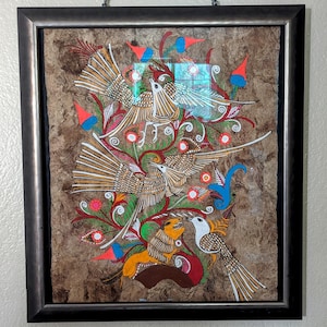 Large Vintage Hand-Painted Amate Paper Painting