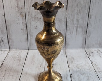 Vintage Brass Etched Vase