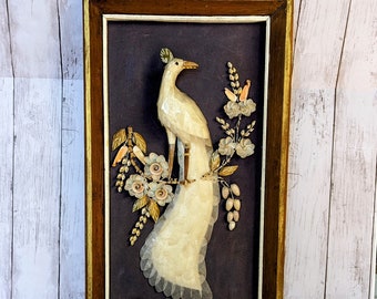 Vintage Abalone and Shell 3-D Framed Peacock Art