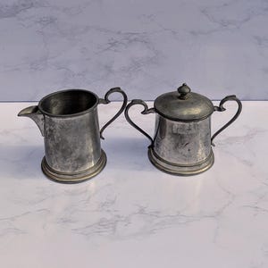 Vintage Pewter Creamer & Sugar Bowl Handmade in Sheffield England