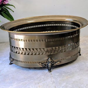 Large Vintage Brass Footed Planter/Jardinière