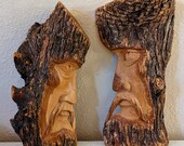 Set of Two Hand Carved Wood Spirit Masks Primitive Hand Carved 12 quot Wood Spirit Tree Faces