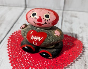 Vintage I Love You Hand Painted Rock Paperweight
