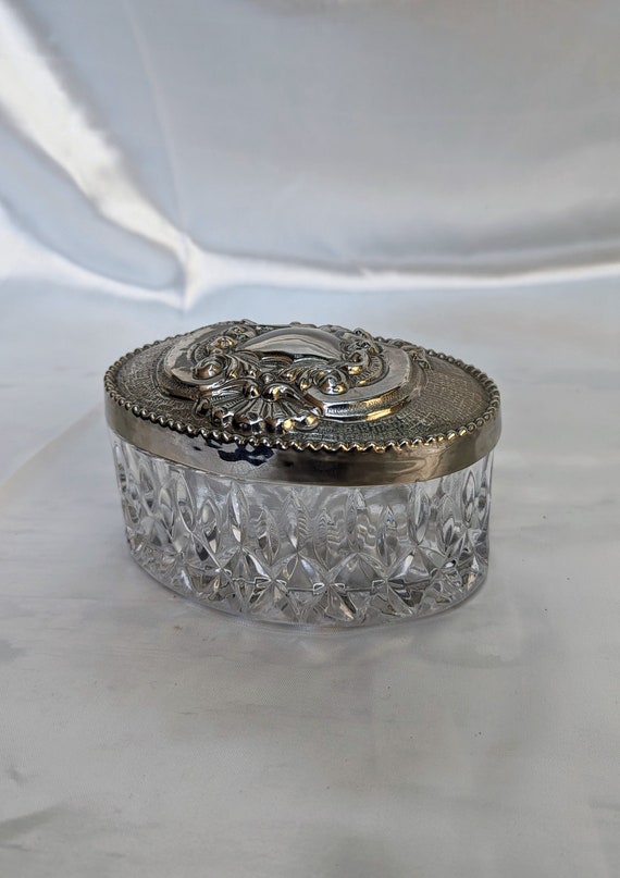 Vintage Crystal Vanity Trinket Box with Silverpla… - image 4
