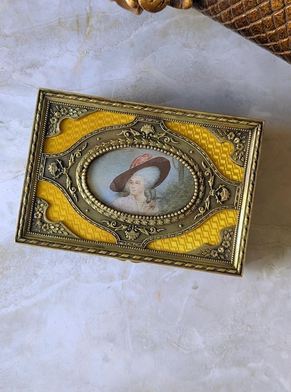 Antique Gilt Bronze & Yellow Guilloché Casket