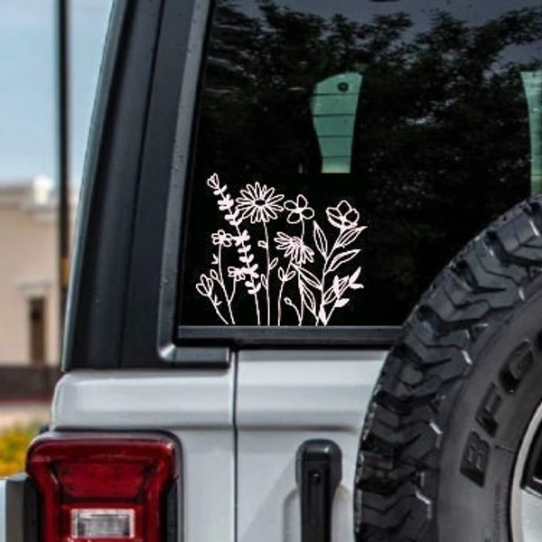Wildflower Decal, Boho Car Decal, Gift for Plant Lovers, Plant Lover Sticker, Wildflower Car Decal for Women, Wildflower Sticker for Laptop