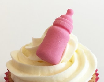 Pink Baby Bottles Sugar Cake Decorations- two sizes available. Edible, Unique & Handmade in the UK!