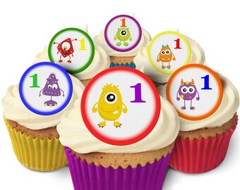 Adornos para cupcakes de 24 cumpleaños de monstruos, precortados y fabricados en el Reino Unido.