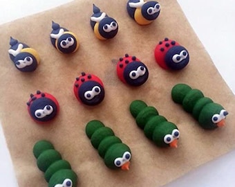 Edible Sugar Garden Bugs- 4 Bees, 4 Ladybirds, 4 Caterpillars. Fabulous & Handmade in the UK!