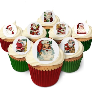 24 Vintage Santa Cake Toppers- Edible, Pre Cut & Made in the UK