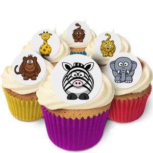 24 Wild Animals Cake Toppers- Comestible, precortado y hecho en el Reino Unido
