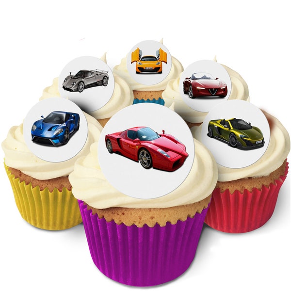 24 Supercars Cake Toppers- Edible, Pre Cut & Made in the UK