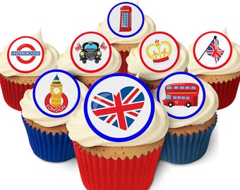 24 London Cake Toppers- Comestible, Pre Cortado y Hecho en el Reino Unido