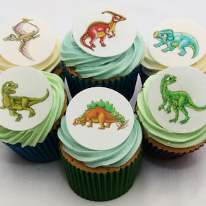 24 topper per cupcake con dinosauri commestibili, pretagliati e realizzati nel Regno Unito