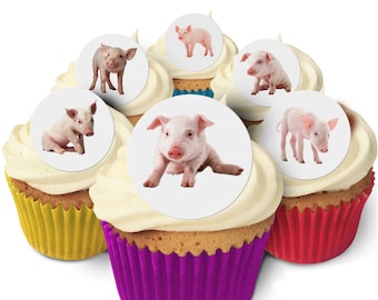 24 Pig Cake Toppers- Edible, Pre Cut & Made in the UK