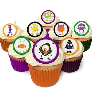 24 Monsters- Halloween Colours- Cake Toppers. Edible, Pre Cut & Made in the UK