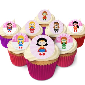 24 Superhero Girls Cake Toppers- Edible, Pre Cut & Made in the UK
