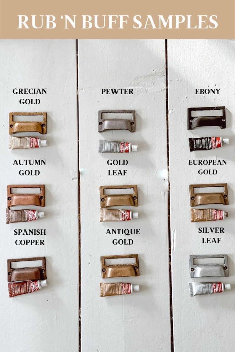 Amaco Rub’n buff rub’nbuff rub ‘n buff tubes of wax paint used for antiquing, gilding, arts and crafts and DIY projects at home. Metallic paint in Grecian gold, pewter, Ebony, autumn gold, gold leaf, European gold, Spanish copper, antique gold