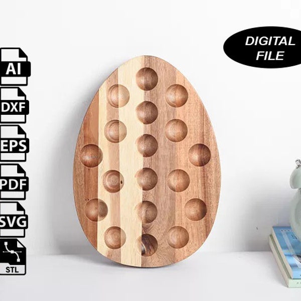 Egg Holder Tray CNC Files for Wood (svg, dxf, pdf, eps, ai, stl)