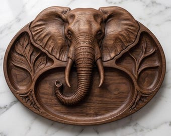 Elephant Tray stl File for CNC Router | 3D Relief Serving Tray Model | Laser Cut DXF SVG | Wood Carving Digital Download