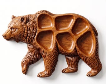 Brown Bear Tray stl File for CNC Router | 3D Relief Serving Tray Model | Laser Cut DXF SVG | Wood Carving Digital Download