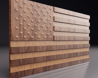 US Flag - CNC Files for Wood 3D Printing (svg, dxf, eps, ai, pdf)