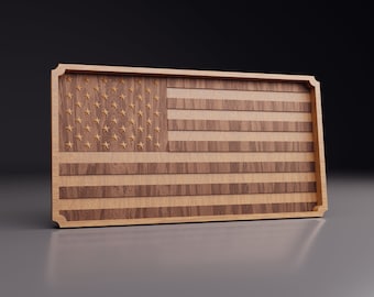US Flag Tray - CNC Files for Wood 3D Printing Laser Cutter (svg, dxf, eps, ai, pdf, stl)